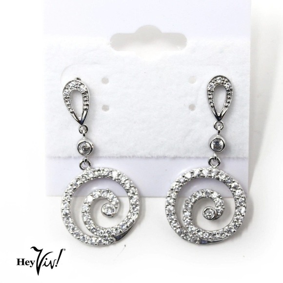Vintage New/Old Store Stock Dangle Spiral Pierced Rhinestone Earrings - Hey Viv - Picture 1 of 3